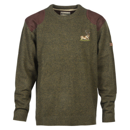 Pull chasse brode col rond