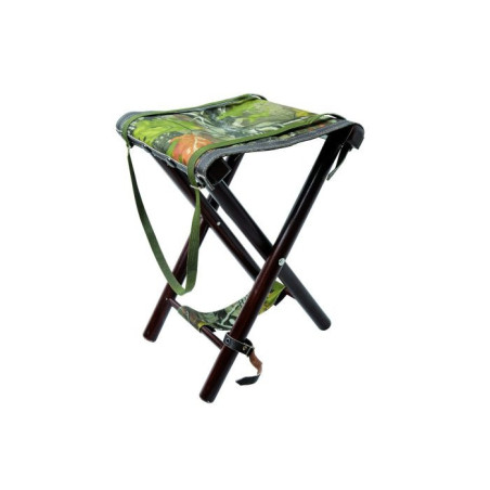 Siège beauvoir 55 cm, pieds bois, assise tissu camo sous-bois, avec bretelle 