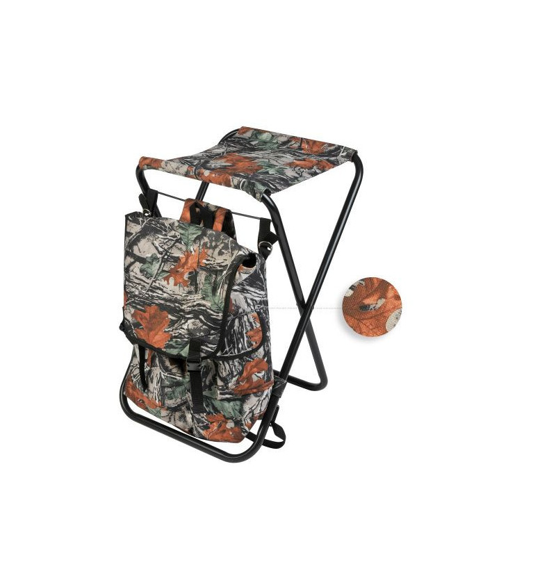 Siège bruyère 60 cm, pieds métal, avec sac à dos 25 litres, tissu camo sous-bois 