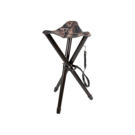 Trépied anzieux 65 cm, pieds bois, assise tissu camo sous-bois, avec bretelle 