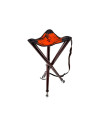 Trepied arcy 70cm, pieds bois, assise cuir et tissu orange camo, bretelle + pic 