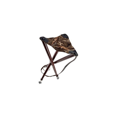 Trepied ardenna 65cm, pieds bois, assise cuir et camo roseaux bretelle + pic 