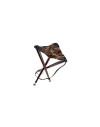 Trepied ardenna 65cm, pieds bois, assise cuir et camo roseaux bretelle + pic 