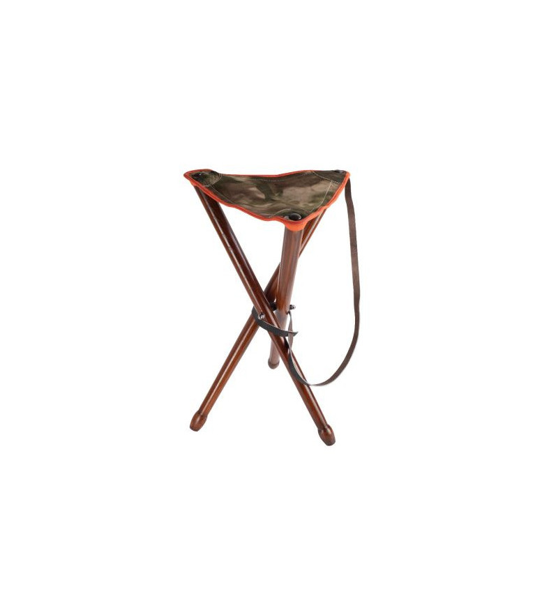 Trépied argental 65 cm, pieds bois, assise cuir camo europe, avec bretelle 