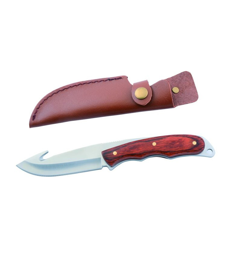 Couteau à depecer manche bois rouge lame de 10 cm sous blister 