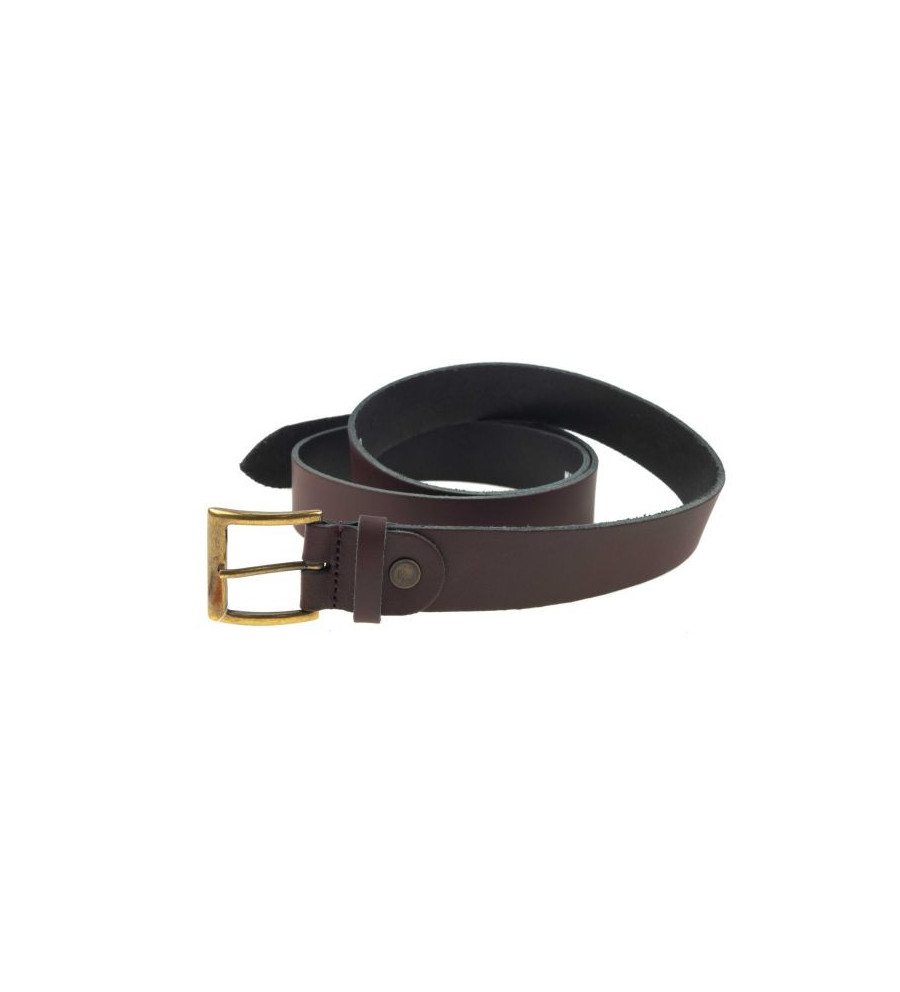 Ceinture cuir marron januel, boucle bronze, 120x3,5cm, 7 trous, réglable en long 