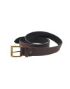 Ceinture cuir marron januel, boucle bronze, 120x3,5cm, 7 trous, réglable en long 