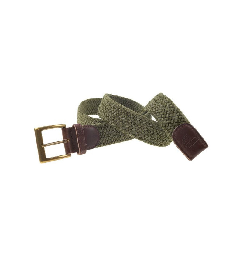 Ceinture tresse élastique verte januel, boucle bronze, 90x3,5cm 