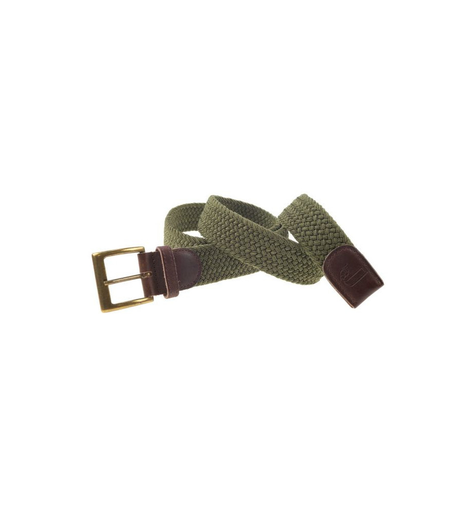 Ceinture tresse élastique verte januel, boucle bronze, 90x3,5cm 