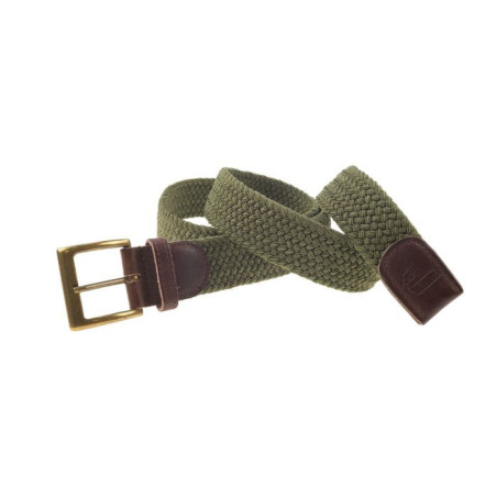 Ceinture tresse élastique verte januel, boucle bronze, 90x3,5cm 