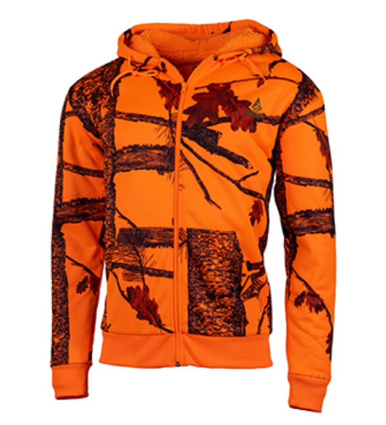 Sweat capuche zippé camouflage orange 