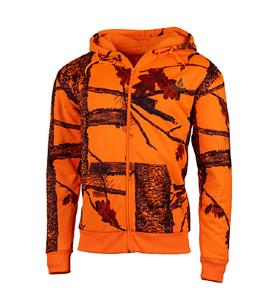 Sweat capuche zippé camouflage orange 