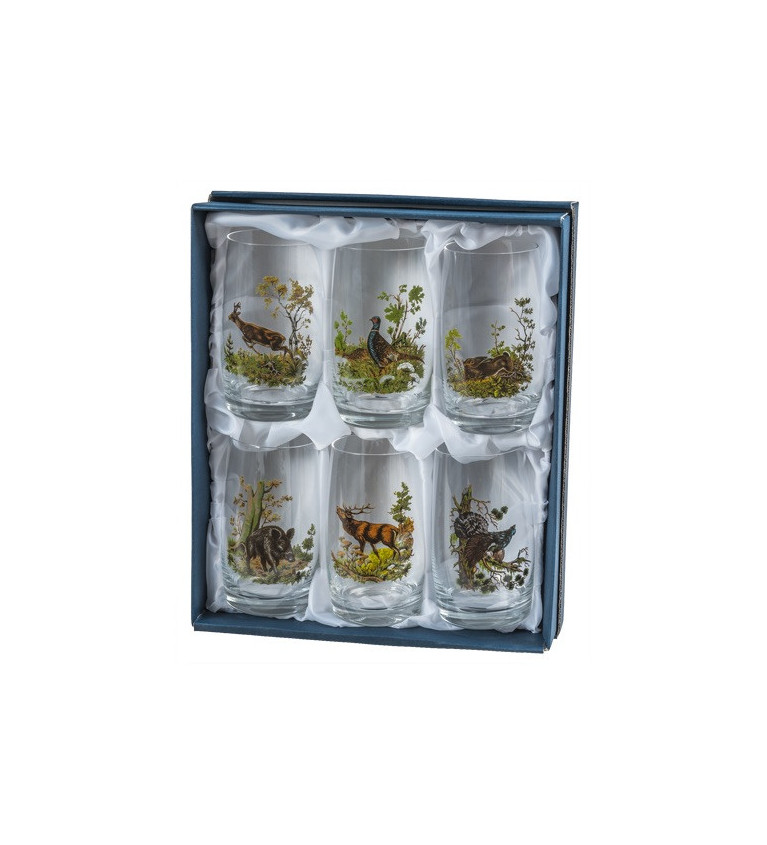 Coffret 6 verres aux motifs de gibiers