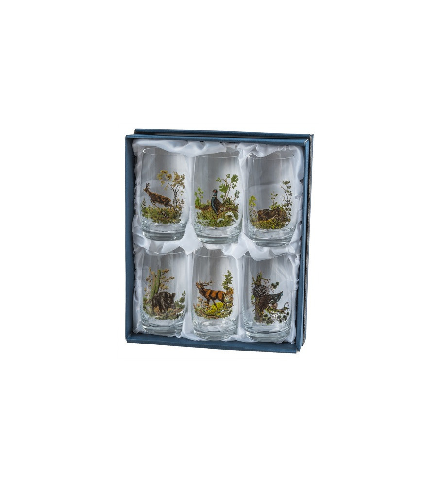 Coffret 6 verres aux motifs de gibiers