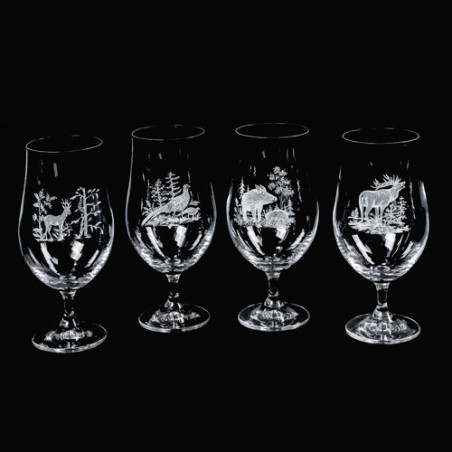 Coffret 4 verres à bière motif gibier