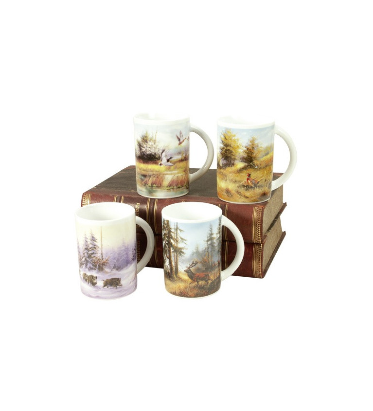 Set 4 mugs à café décor scènes de chasse