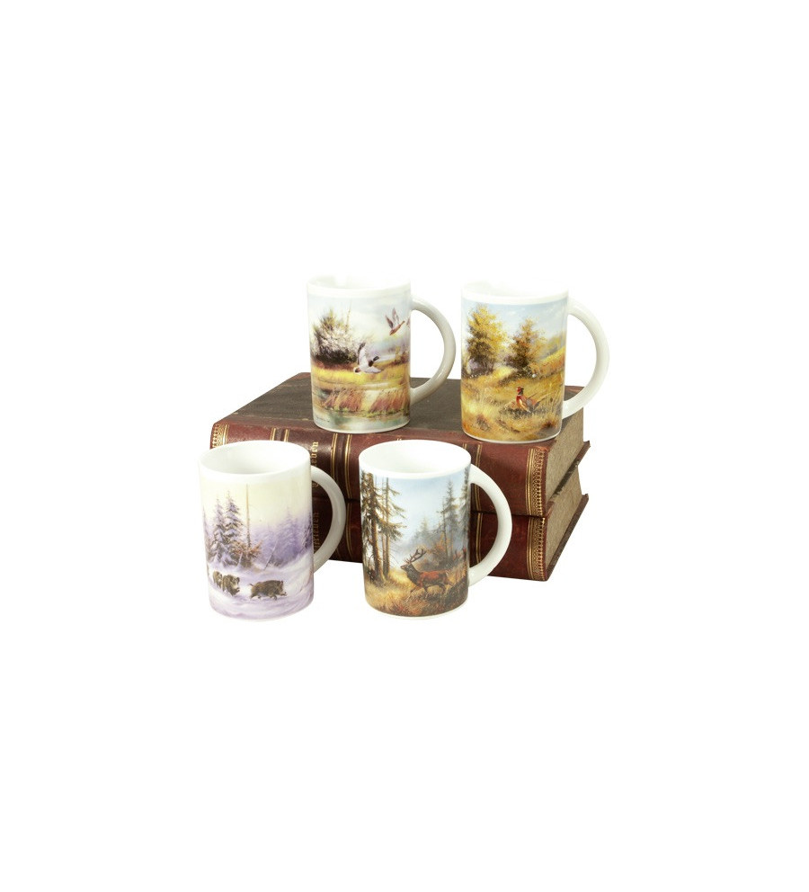 Set 4 mugs à café décor scènes de chasse