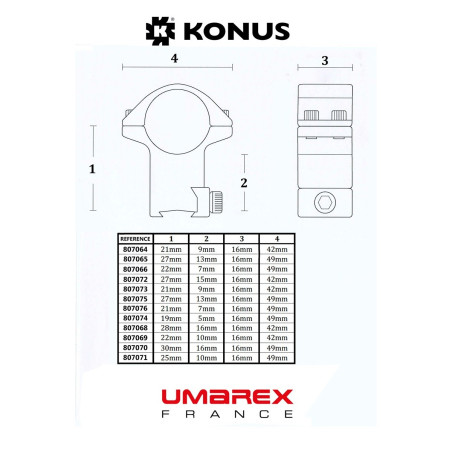 Montage konus pour rail weaver/picatinny diam 30 mm haut 