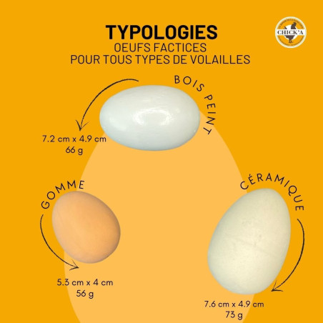 3 œufs factices en bois peint pour poule CHICK'A 