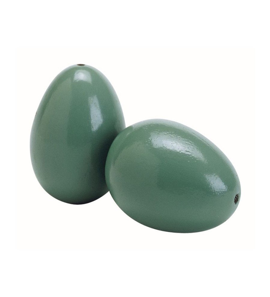 Oeufs factices de faisan, en bois peint vert, lot de 2 