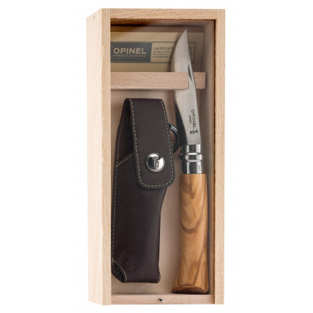 Coffret couteau Opinel numéro 8 - bois d'olivier 